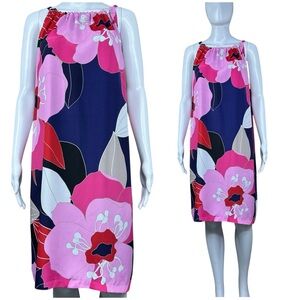 Trina Turk Rancho Floral Print Halter Shift Dress Size L Preppy Resort Vacation